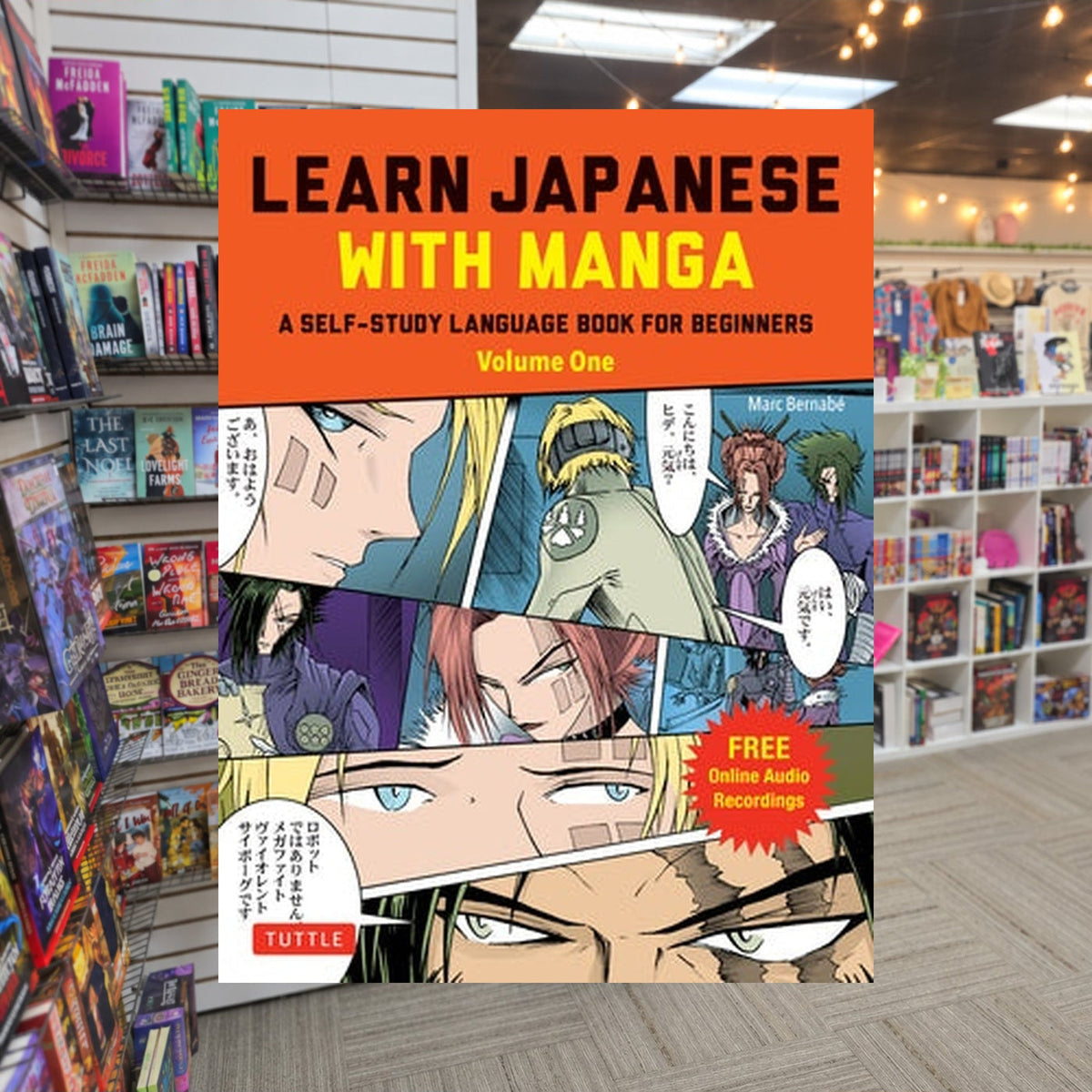 Learn Japanese with Manga Volume One by Marc Bernabe — actual cover on The Perk bookstore background