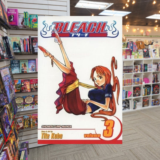 Bleach Volume 3 by Tite Kubo — actual cover on The Perk bookstore background