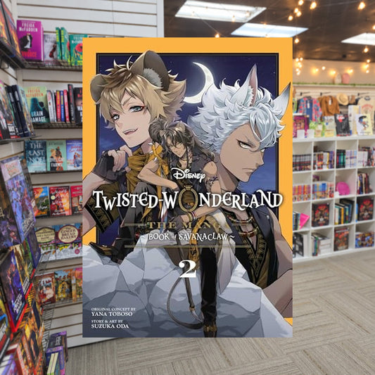 Disney Twisted-Wonderland: The Manga – Book of Savanaclaw, Vol. 2 by Yana Toboso — actual cover on The Perk bookstore background