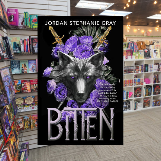 Bitten by Jordan Stephanie Gray — actual cover on The Perk bookstore background