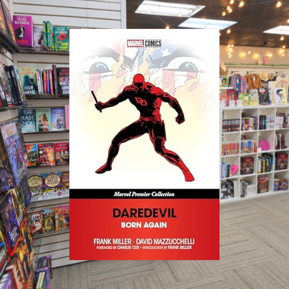 DAREDEVIL: BORN AGAIN [MARVEL PREMIER COLLECTION] by Frank Miller — actual cover on The Perk bookstore background