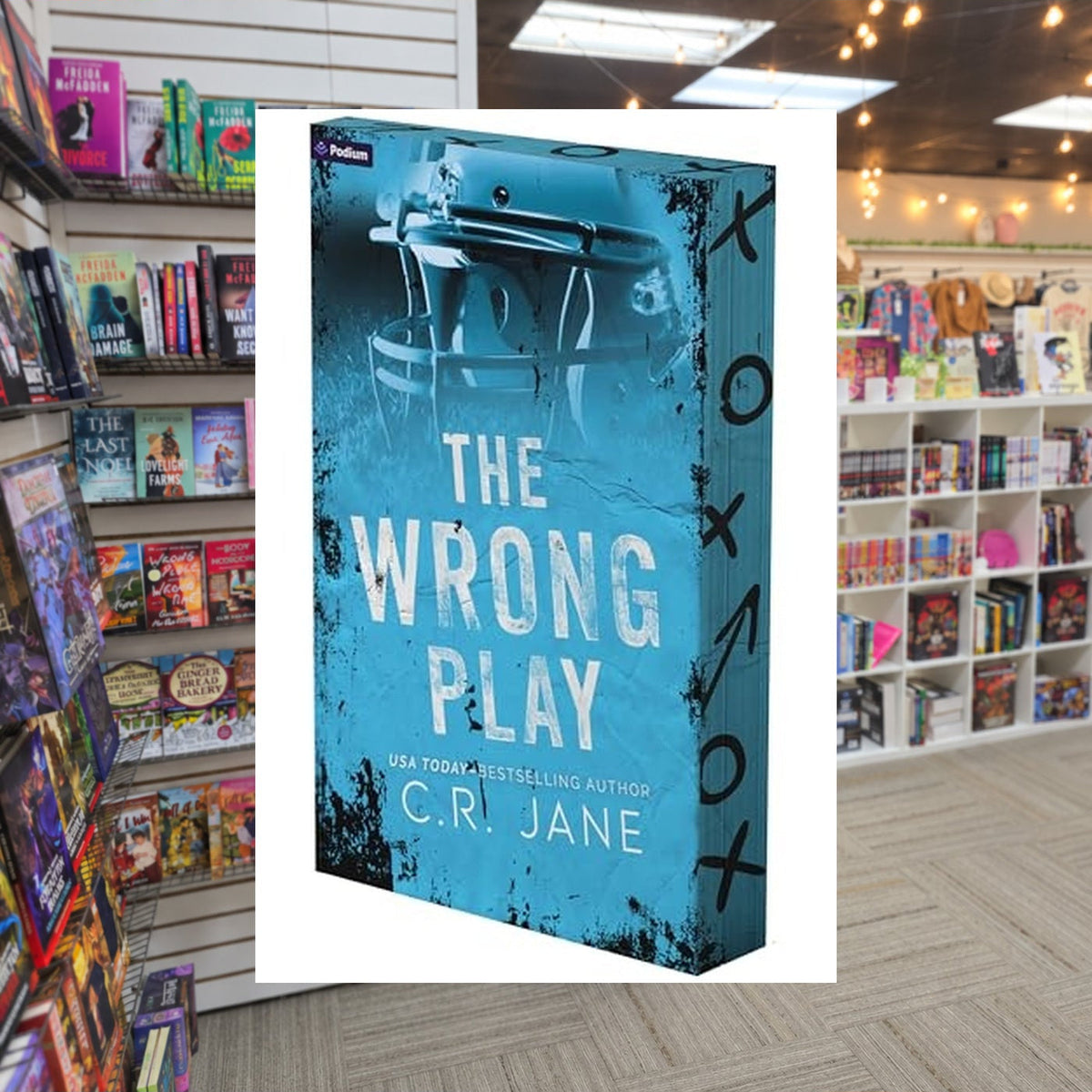 The Wrong Play by C.R. Jane — actual cover on The Perk bookstore background