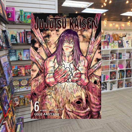 Jujutsu Kaisen, Vol. 6 by Gege Akutami — actual cover on The Perk bookstore background