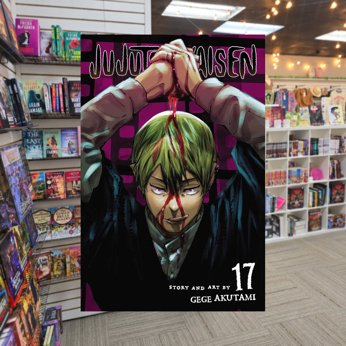 Jujutsu Kaisen, Vol. 17 by Gege Akutami — actual cover on The Perk bookstore background
