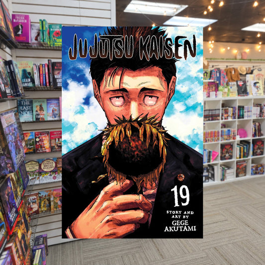 Jujutsu Kaisen, Vol. 19 by Gege Akutami — actual cover on The Perk bookstore background
