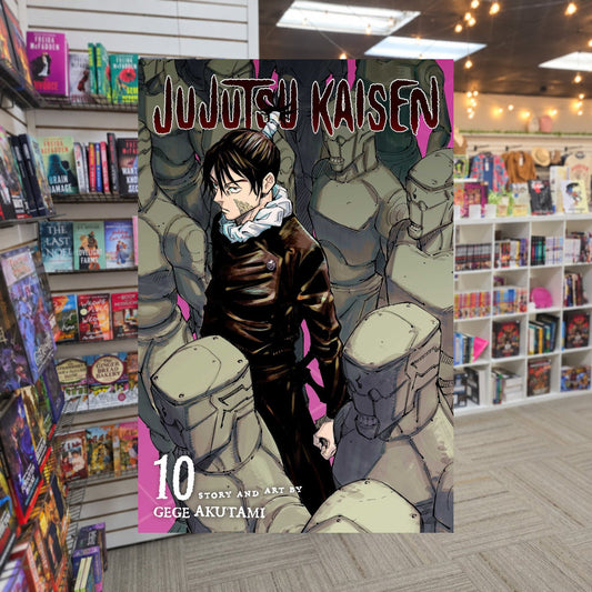 Jujutsu Kaisen, Vol. 10 by Gege Akutami — actual cover on The Perk bookstore background