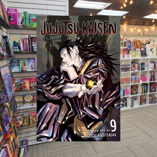 Jujutsu Kaisen, Vol. 9 — actual cover on The Perk bookstore background