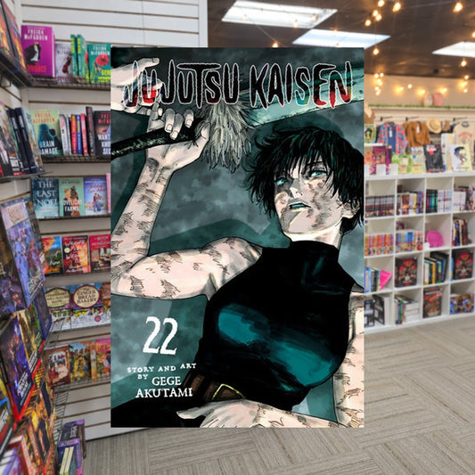 Jujutsu Kaisen, Vol. 22 by Gege Akutami — actual cover on The Perk bookstore background