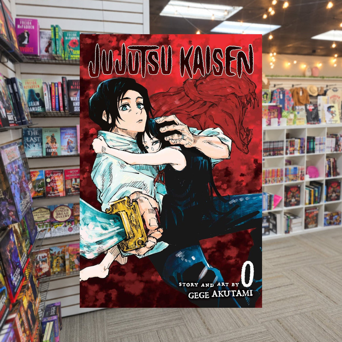 Jujutsu Kaisen, Vol. 0 — actual cover on The Perk bookstore background