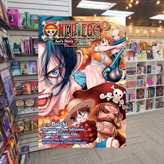 One Piece: Ace's Story Vol. 2 by Eiichiro Oda — actual cover on The Perk bookstore background