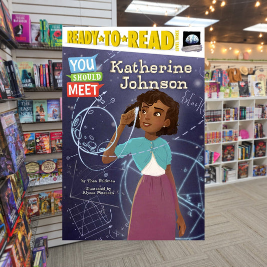 Katherine Johnson: Ready-to-Read Level 3 by Thea Feldman — actual cover on The Perk bookstore background