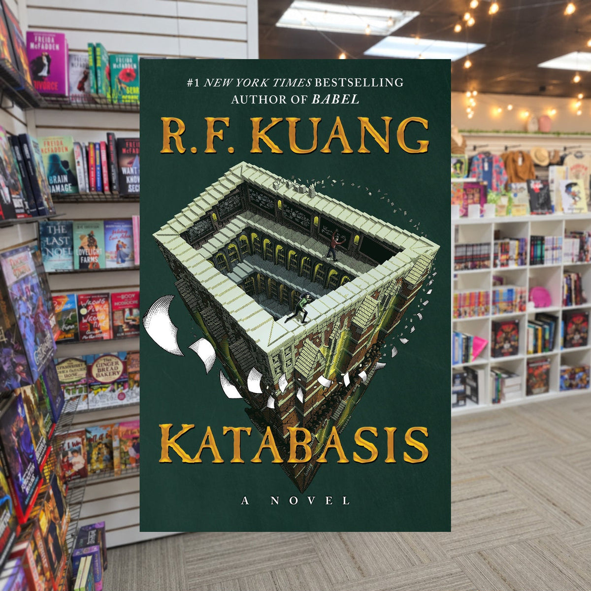 Katabasis Deluxe Edition by R.F. Kuang — actual cover on The Perk bookstore background