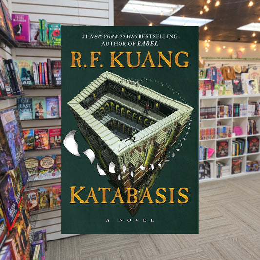 Katabasis Deluxe Edition by R.F. Kuang — actual cover on The Perk bookstore background