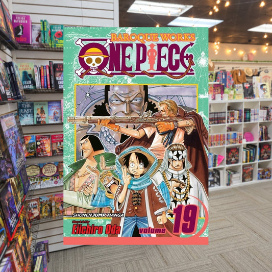 One Piece, Volume 19: Rebellion by Eiichiro Oda — actual cover on The Perk bookstore background