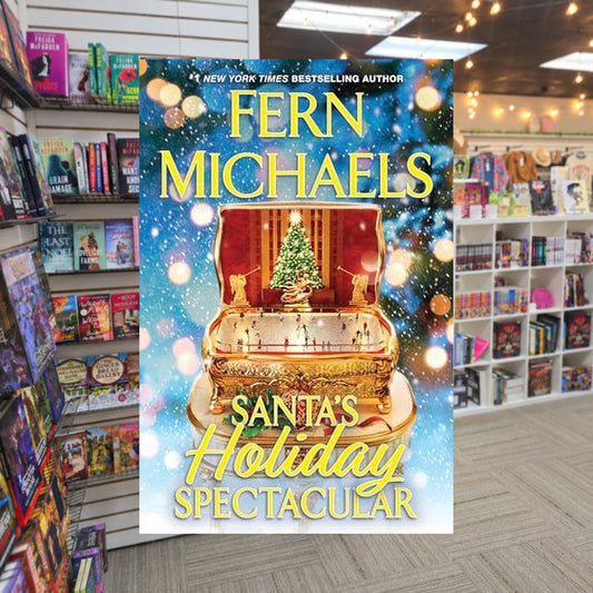 Santa's Holiday Spectacular by Fern Michaels — actual cover on The Perk bookstore background