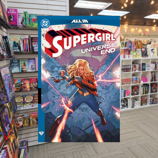 Supergirl: Universe End by Mariko Tamaki — actual cover on The Perk bookstore background