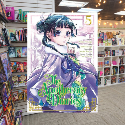 The Apothecary Diaries, Vol. 5 by Nekokurage and Natsu Hyuuga — actual cover on The Perk bookstore background