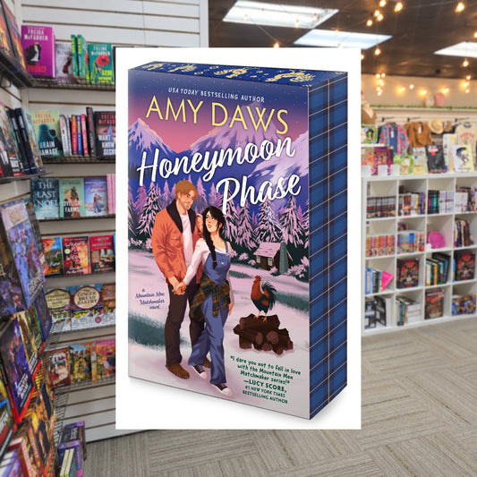 Honeymoon Phase by Amy Daws — actual cover on The Perk bookstore background