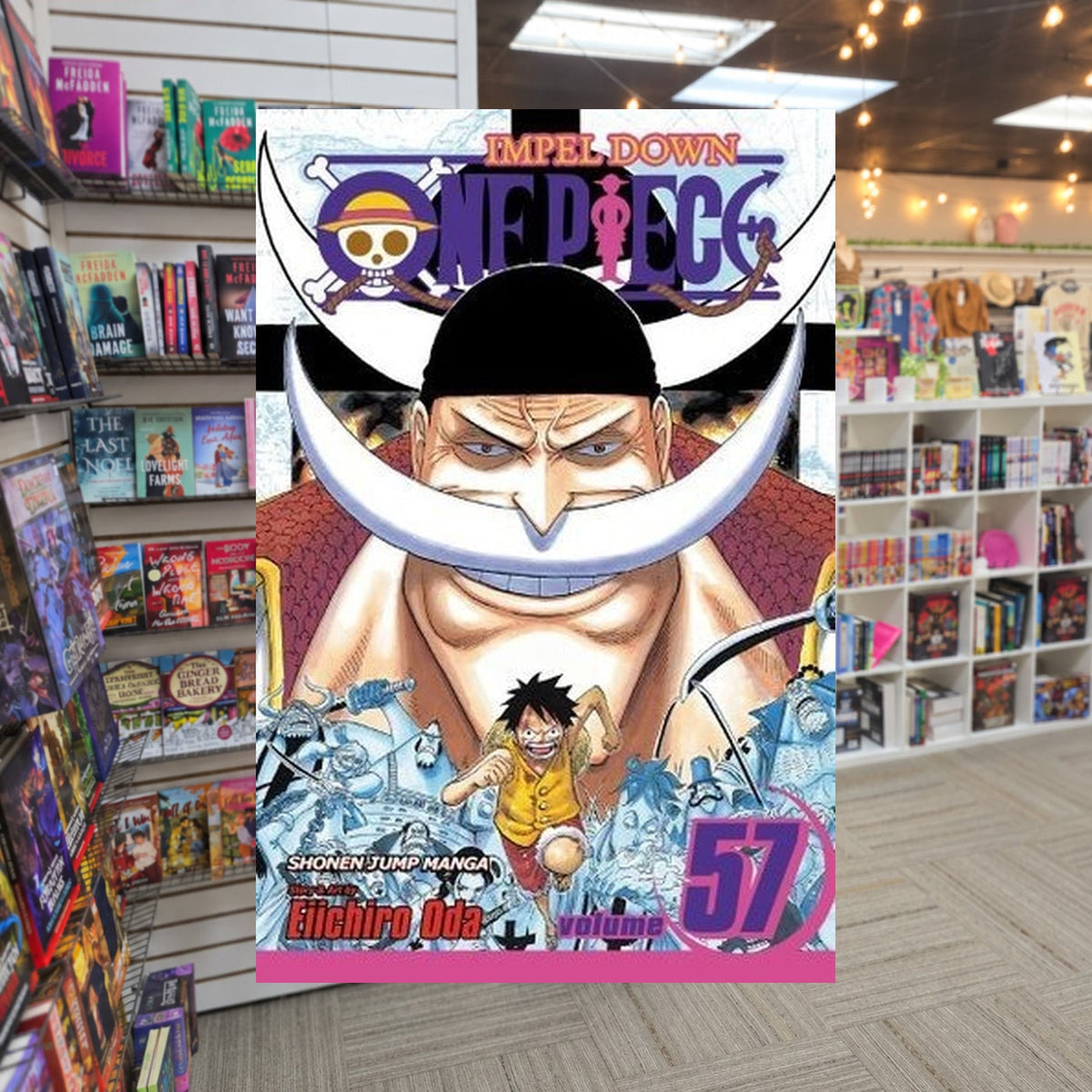 One Piece, Volume 57: Paramount War by Eiichiro Oda — actual cover on The Perk bookstore background