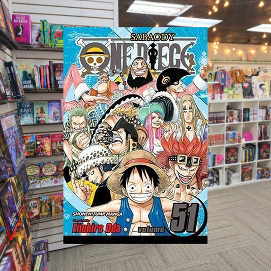 One Piece, Volume 51: The Eleven Supernovas  Eiichiro Oda — actual cover on The Perk bookstore background