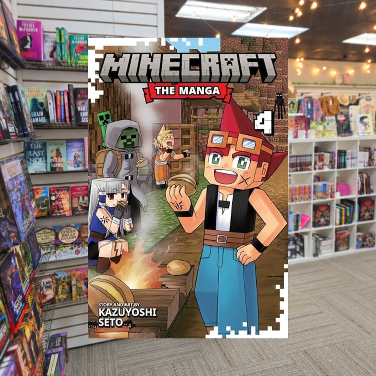 Minecraft: The Manga, Vol. 4 by Kazuyoshi Seto — actual cover on The Perk bookstore background