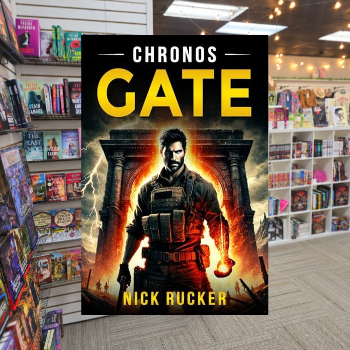 Chronos Gate by Nick Rucker — actual cover on The Perk bookstore background