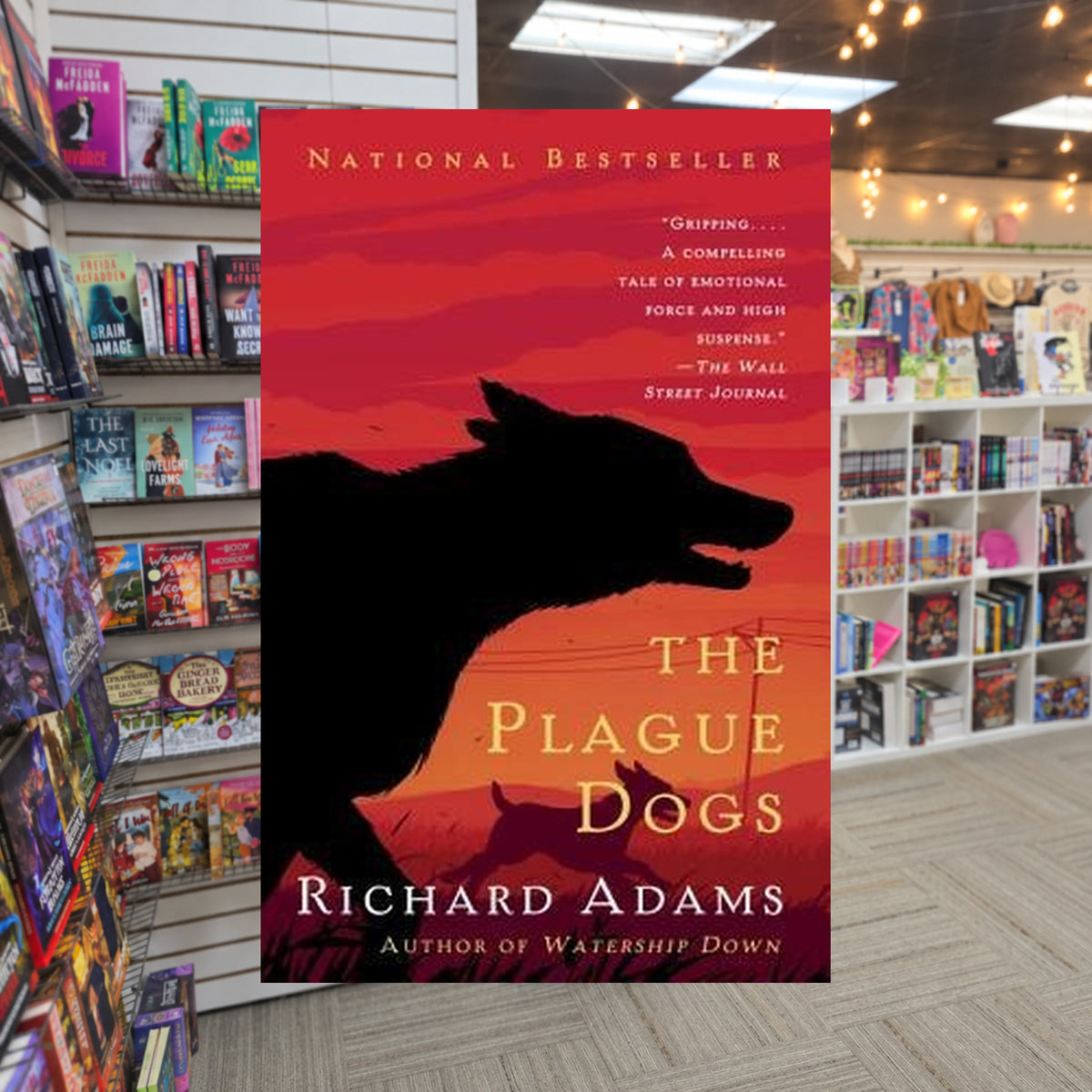 The Plague Dogs by Richard Adams — actual cover on The Perk bookstore background