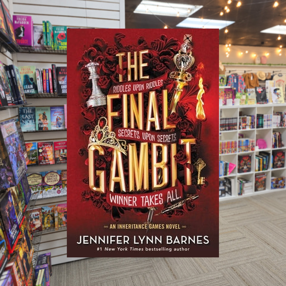 The Final Gambit by Jennifer Lynn Barnes — actual cover on The Perk bookstore background