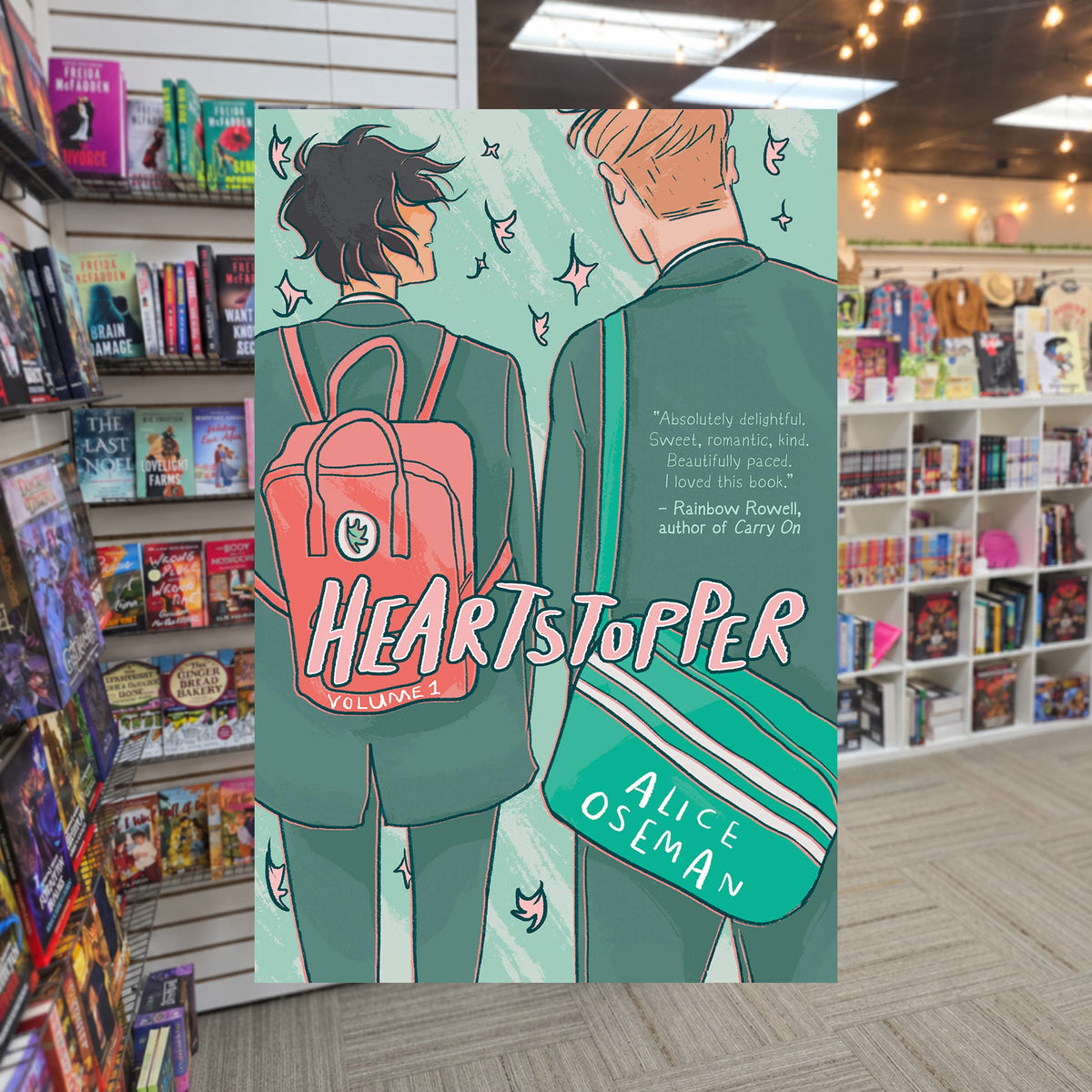 Heartstopper: Volume One by Alice Oseman — actual cover on The Perk bookstore background