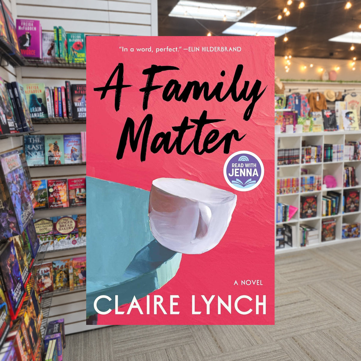 A Family Matter by Claire Lynch — actual cover on The Perk bookstore background
