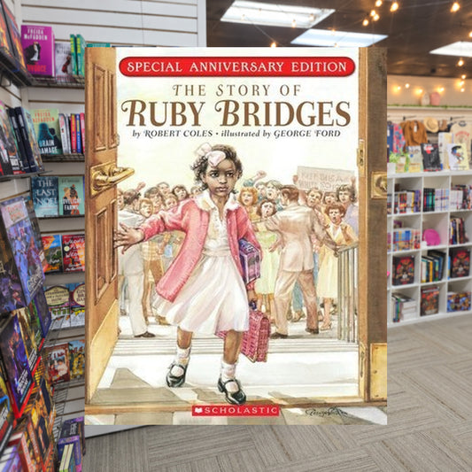 The Story of Ruby Bridges by Robert Coles — actual cover on The Perk bookstore background