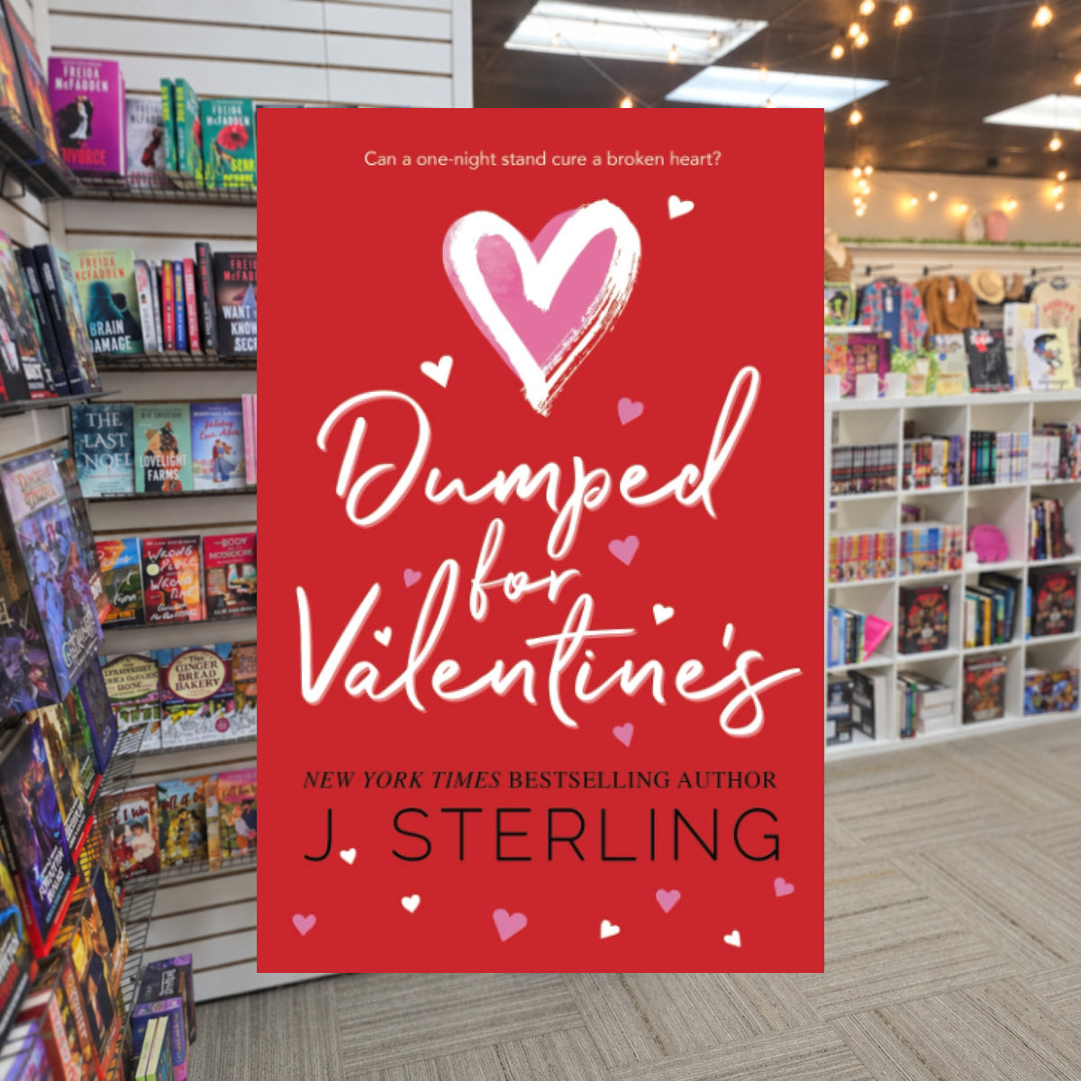 Dumped for Valentine's by J. Sterling — actual cover on The Perk bookstore background