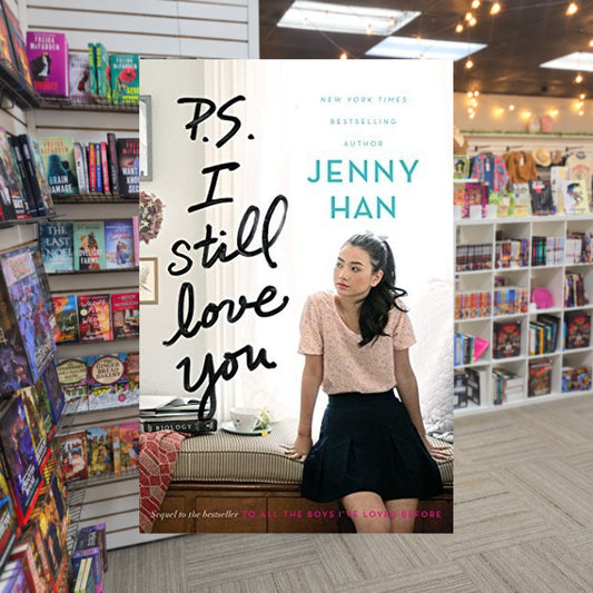 P.S. I Still Love You by Jenny Han — actual cover on The Perk bookstore background