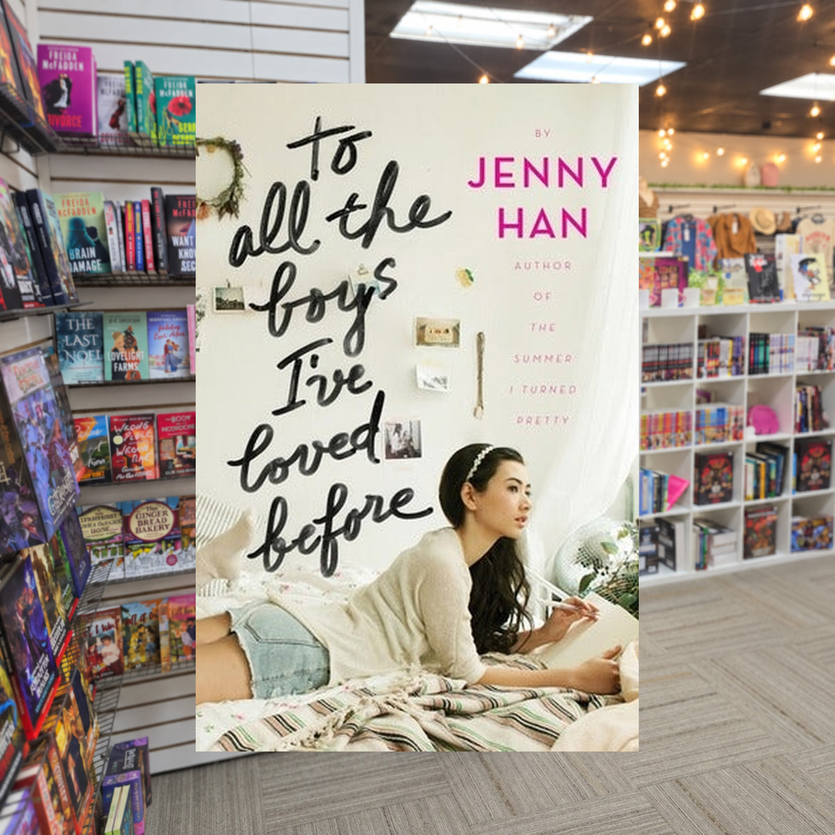 To All the Boys I've Loved Before by Jenny Han — actual cover on The Perk bookstore background
