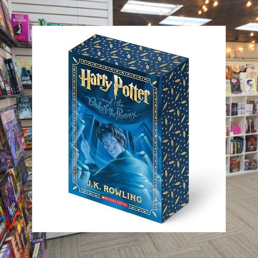 Harry Potter and the Order of the Phoenix (Stenciled Edges) by J.K. Rowling — actual cover on The Perk bookstore background