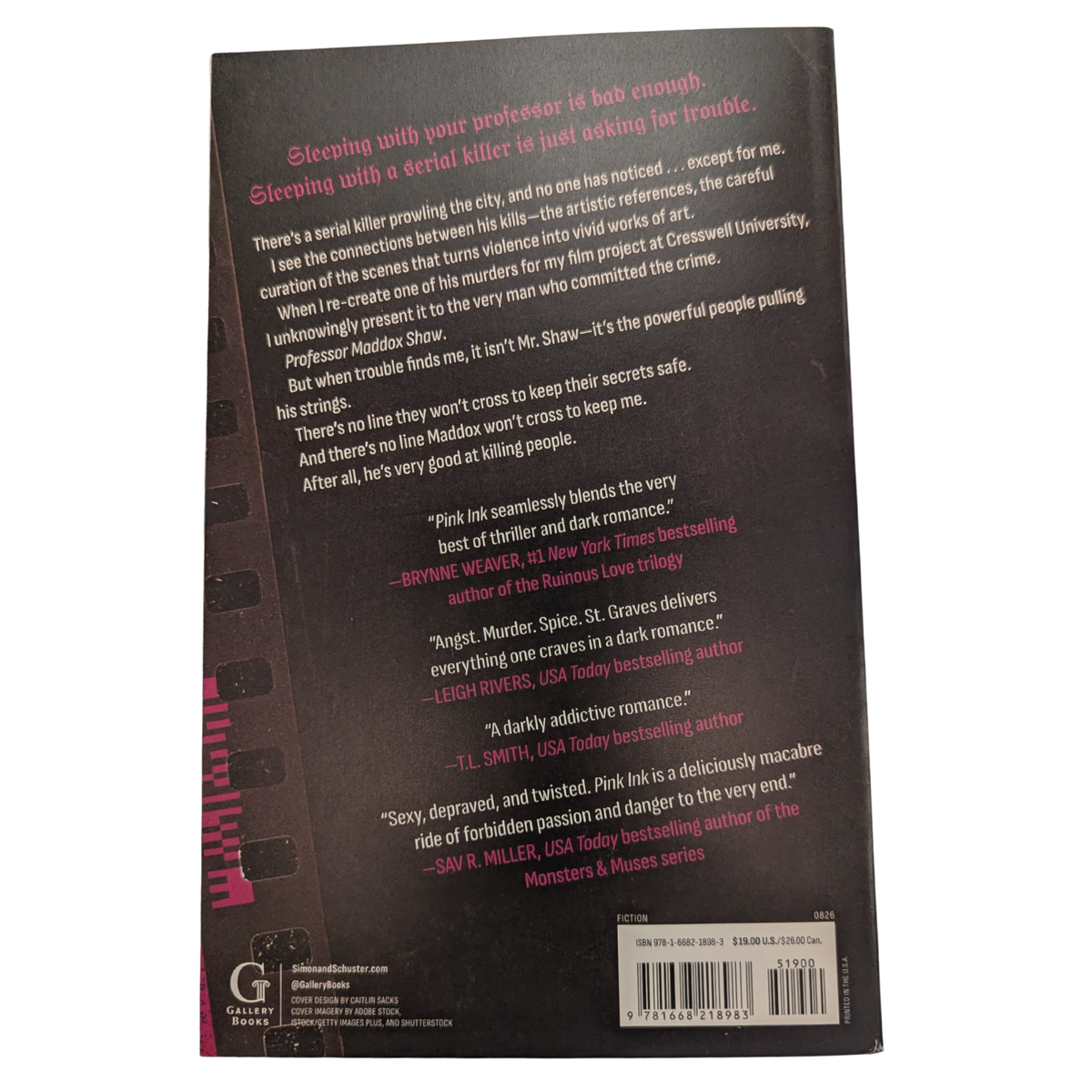 Pink Ink by Avina St. Graves dark romance paperback book cover featuring bold hot pink lettering against a black gothic-style background