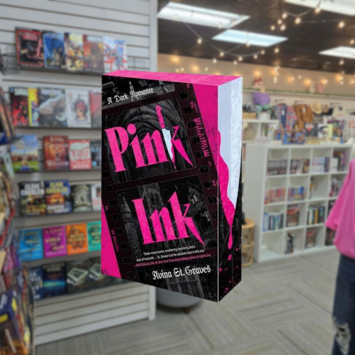 Pink Ink by Avina St. Graves dark romance paperback book cover featuring bold hot pink lettering against a black gothic-style background