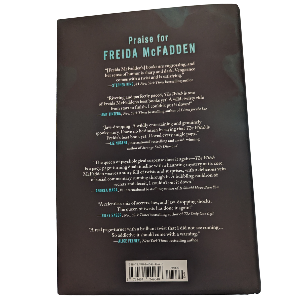 The Witch by Freida McFadden special edition hardcover book featuring turquoise lettering, colorful flames, a bubbling cauldron and decorative sprayed page edges