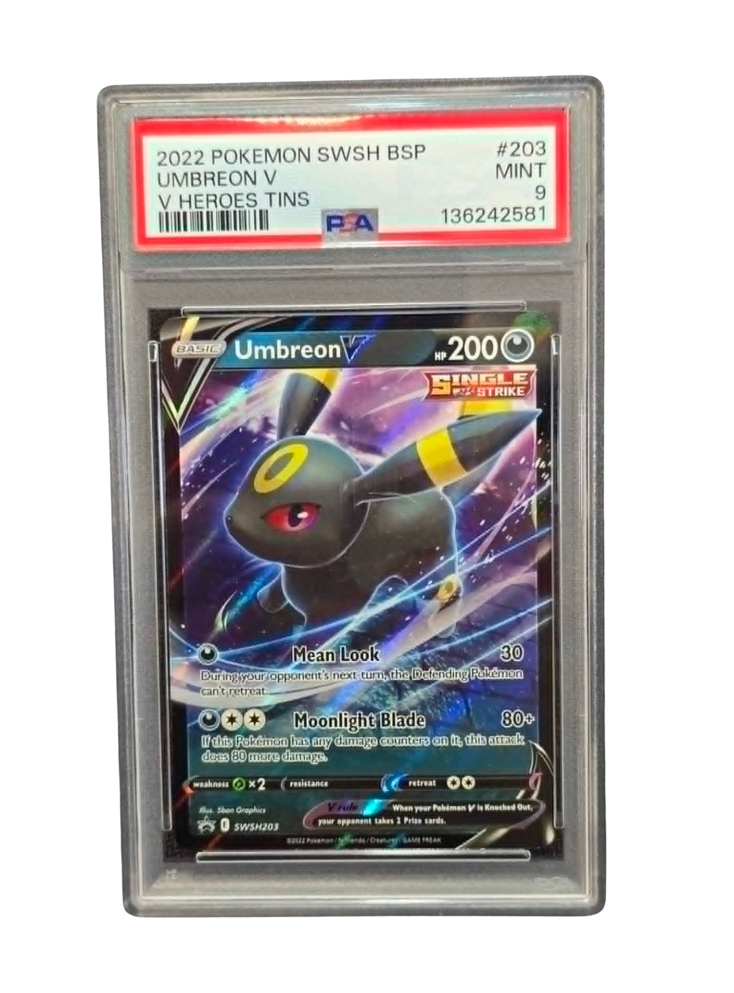 Umbreon V SWSH203 PSA 9 Promo V Heroes Tin Pokémon Card 2022 Single Strike Holo