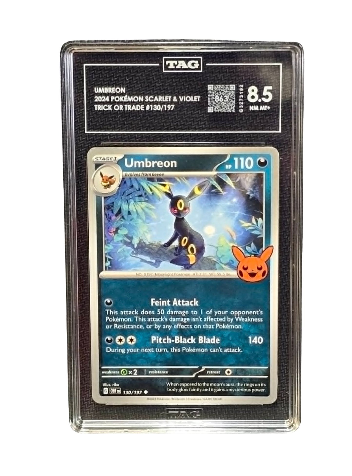 Umbreon 130/197 Trick or Trade TAG 8.5 NM/MINT Pokémon Scarlet & Violet 2024 Holo